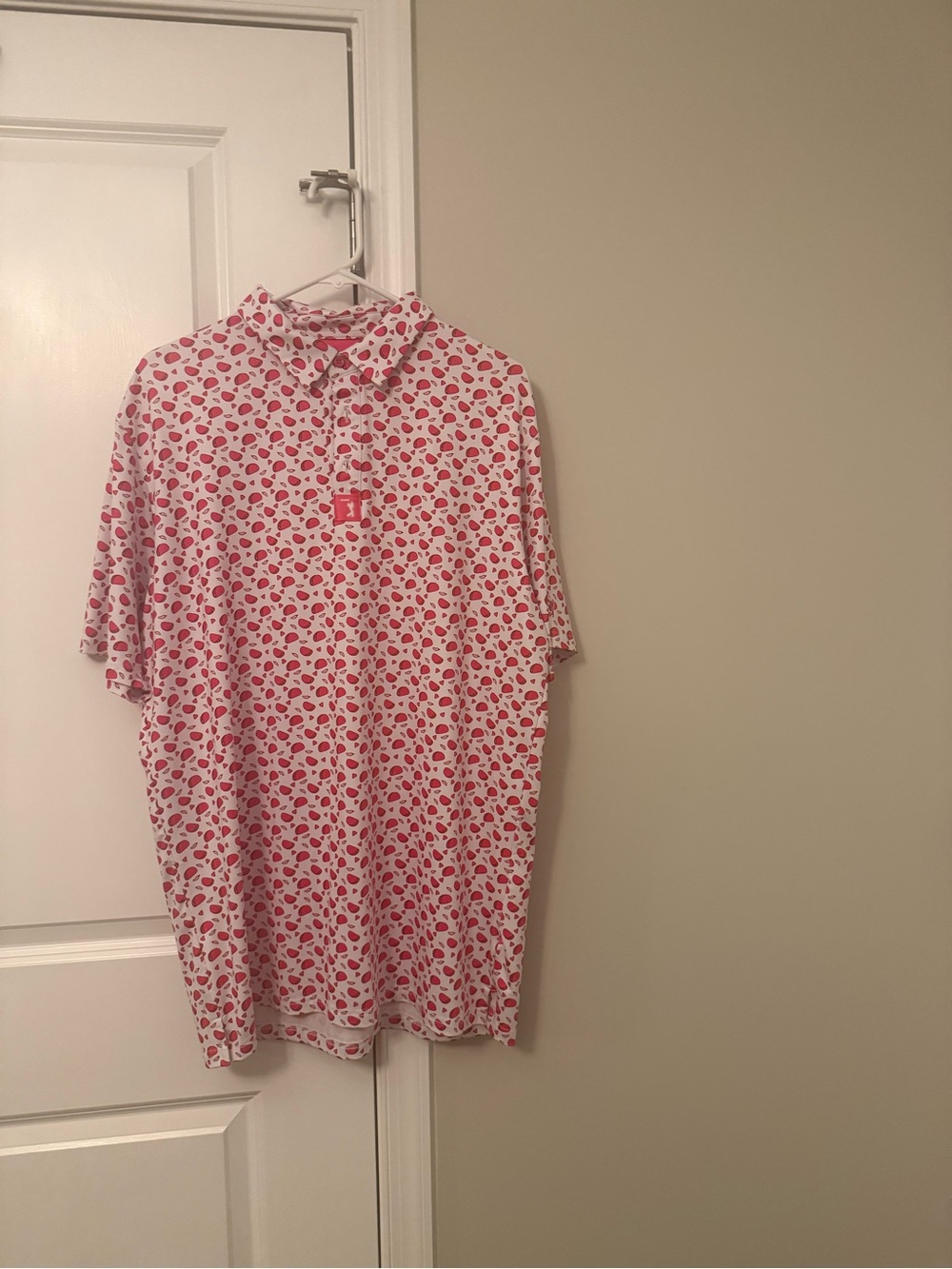 Men's Pink Printed Polo Shirt - Casual Short Sleeve